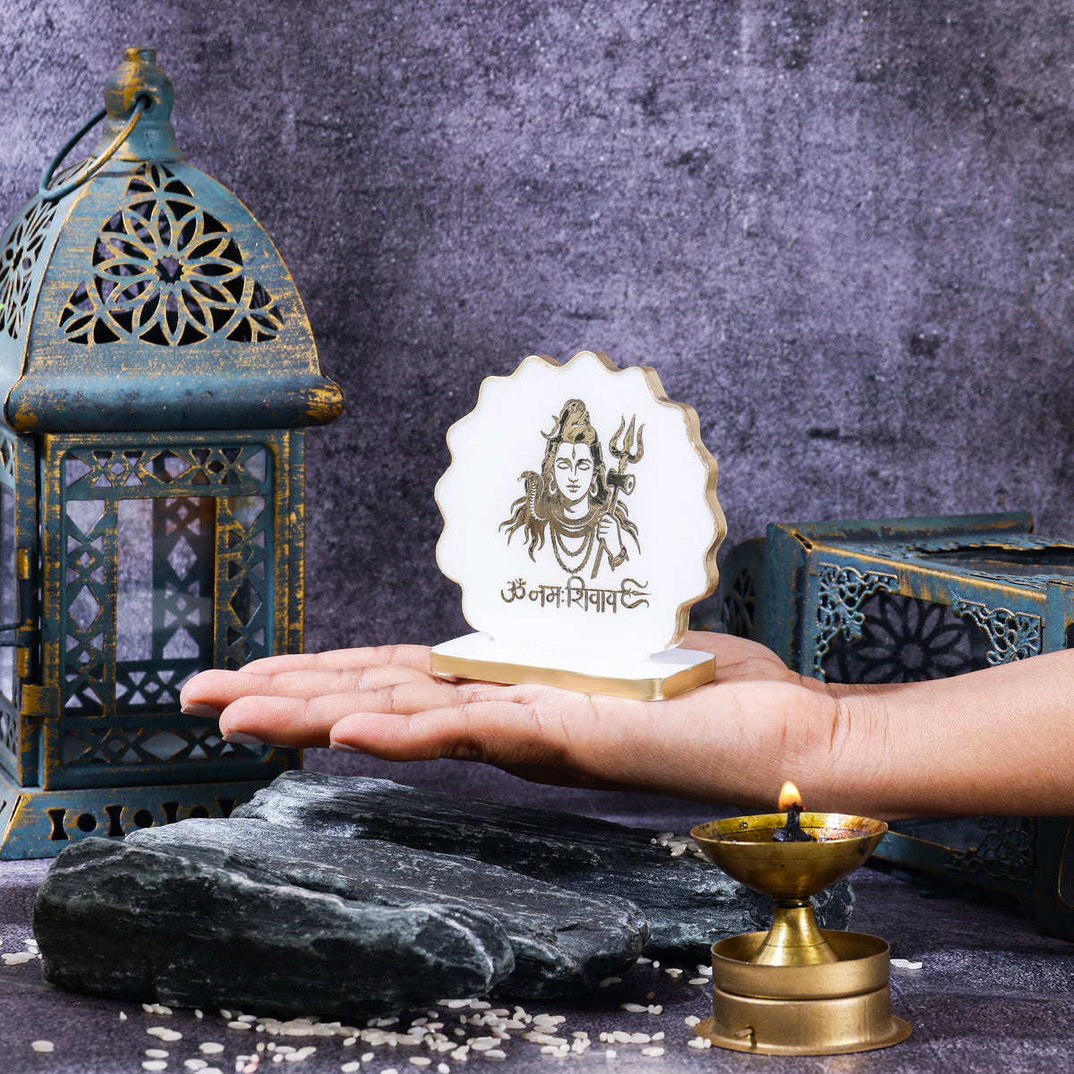 Handcrafted Resin Shiv ji Dashboard Idol with Metallic Gold Sticker