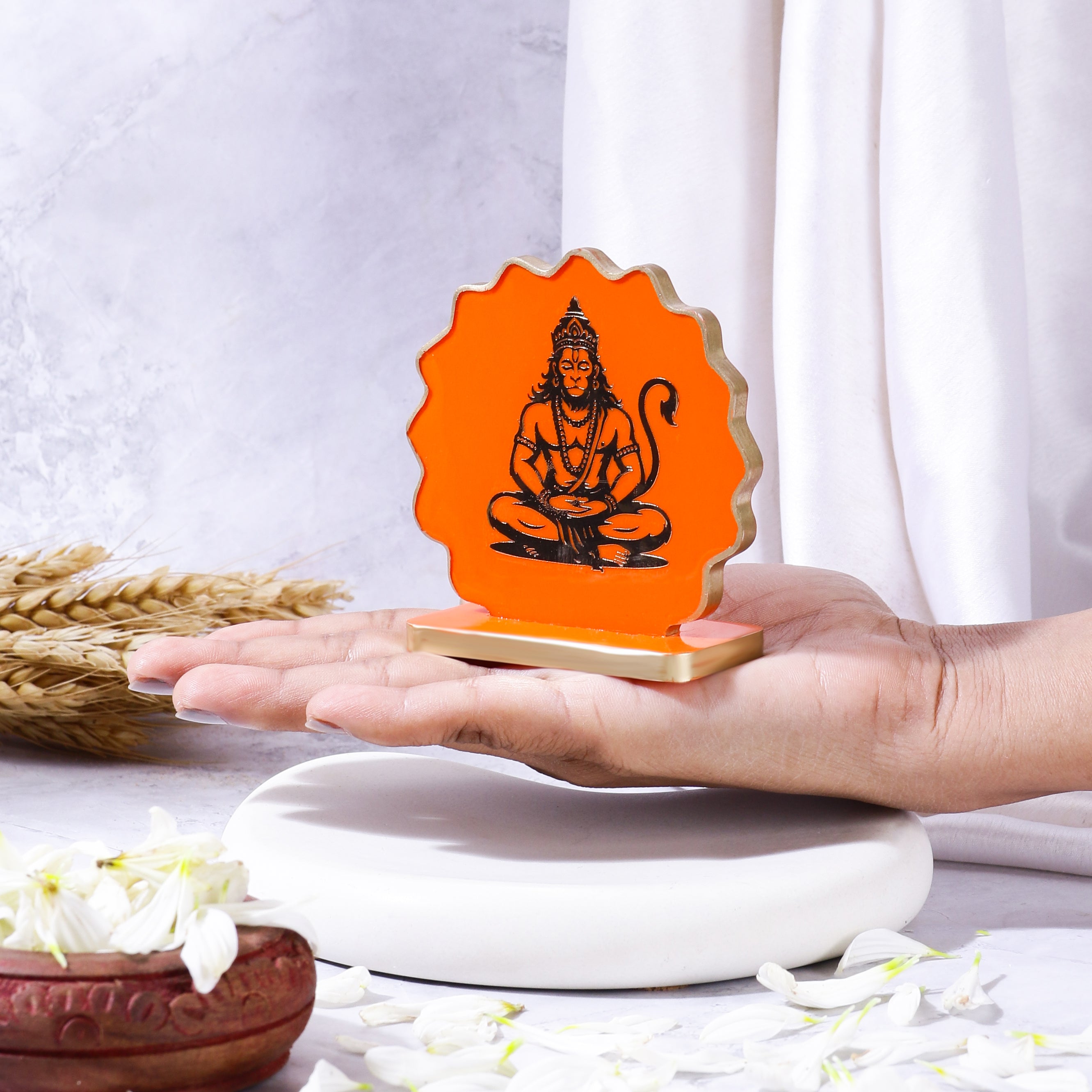 Handcrafted Resin Hanumanji Dashboard Idol with Metallic Gold Sticker