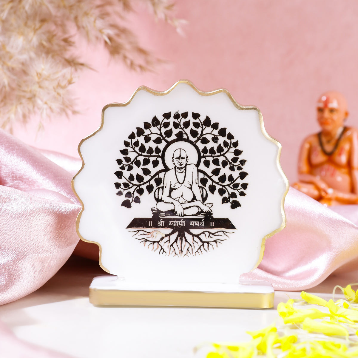 Handcrafted Resin Swami Samarth Dashboard Idol with Metallic Gold Sticker