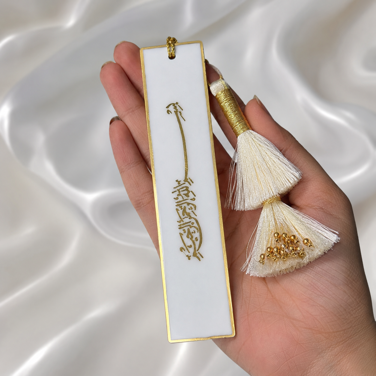 Handcrafted Resin Bookmark with Golden Border and Metallic Islamic design