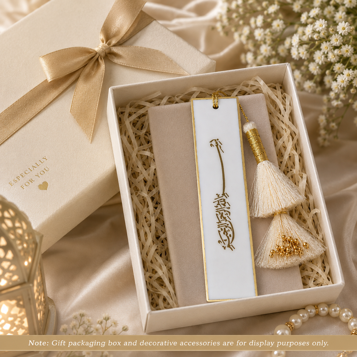 Handcrafted Resin Bookmark with Golden Border and Metallic Islamic design