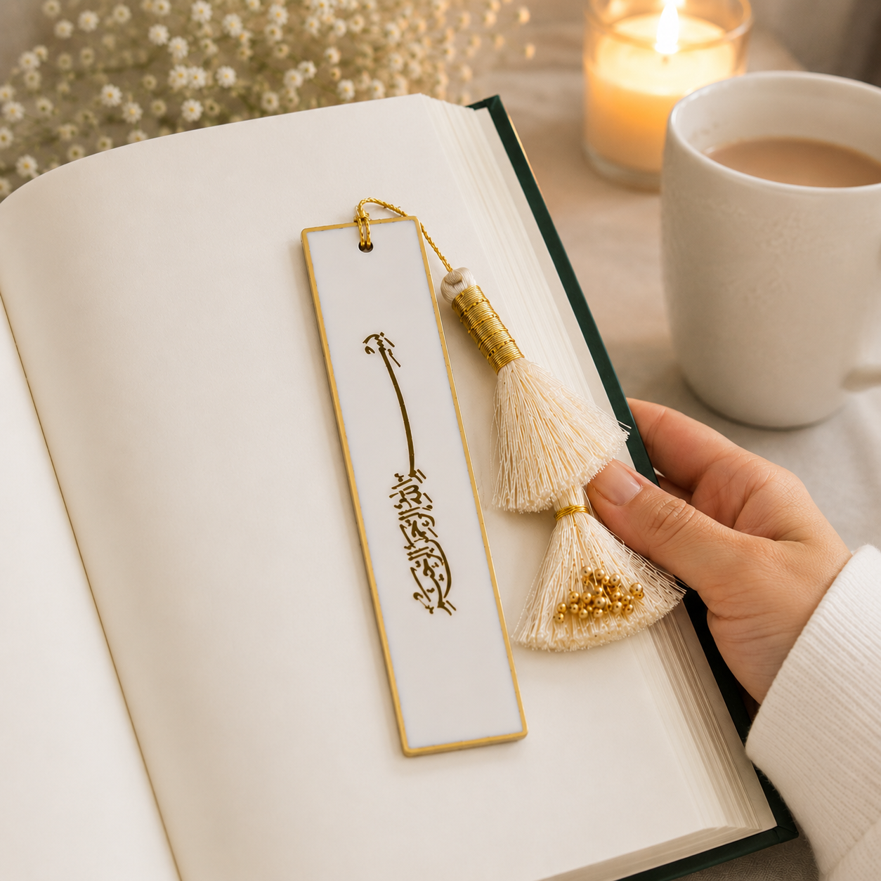 Handcrafted Resin Bookmark with Golden Border and Metallic Islamic design