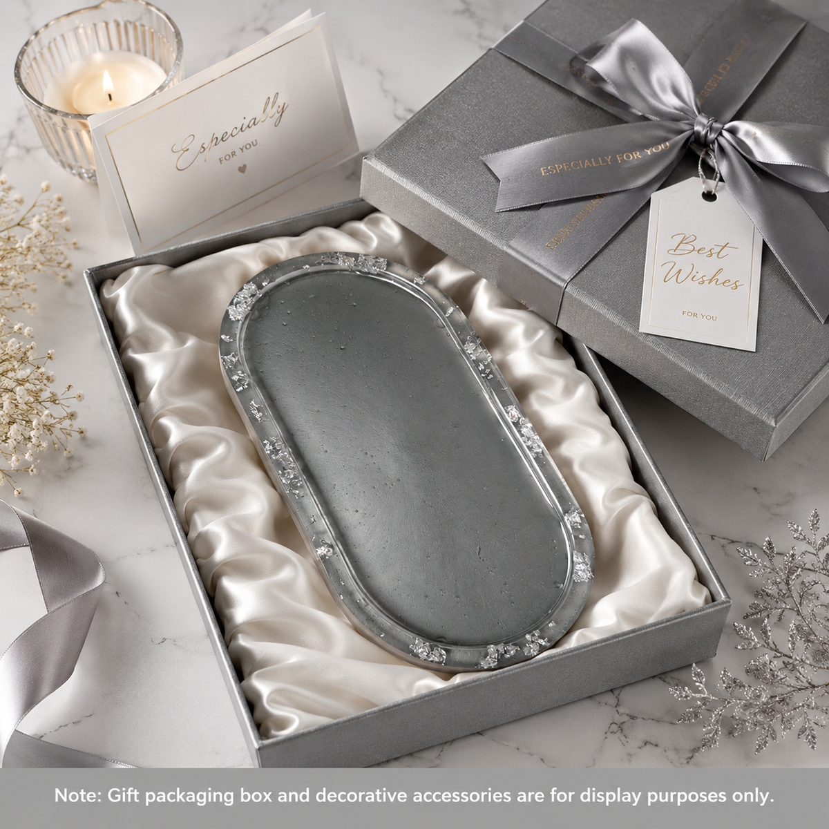 Handcrafted Resin Trinket Tray with Golden Flakes – for Rings, Earrings & Keys & Home Decor Accent