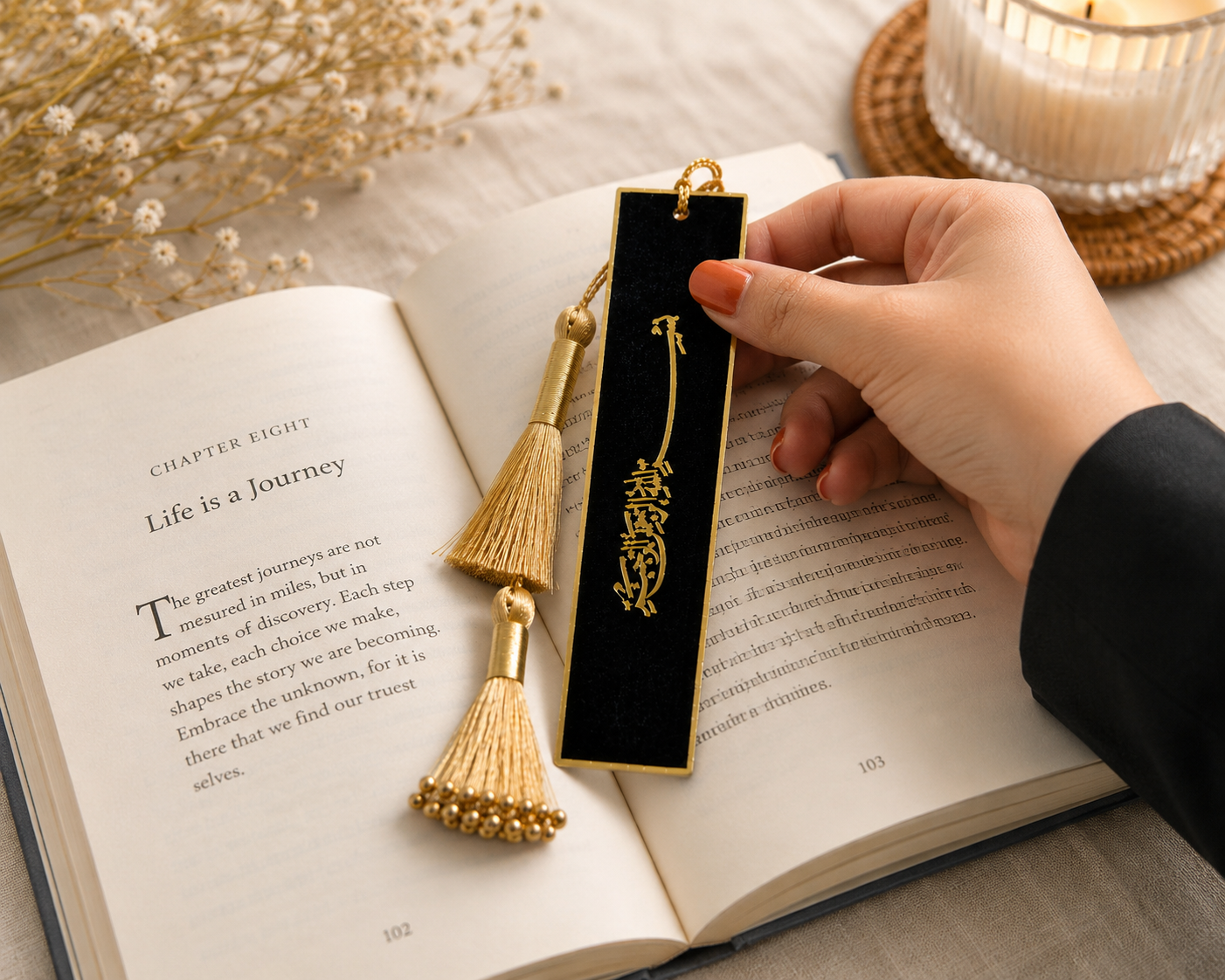 Handcrafted Resin Bookmark with Golden Border and Metallic Islamic design