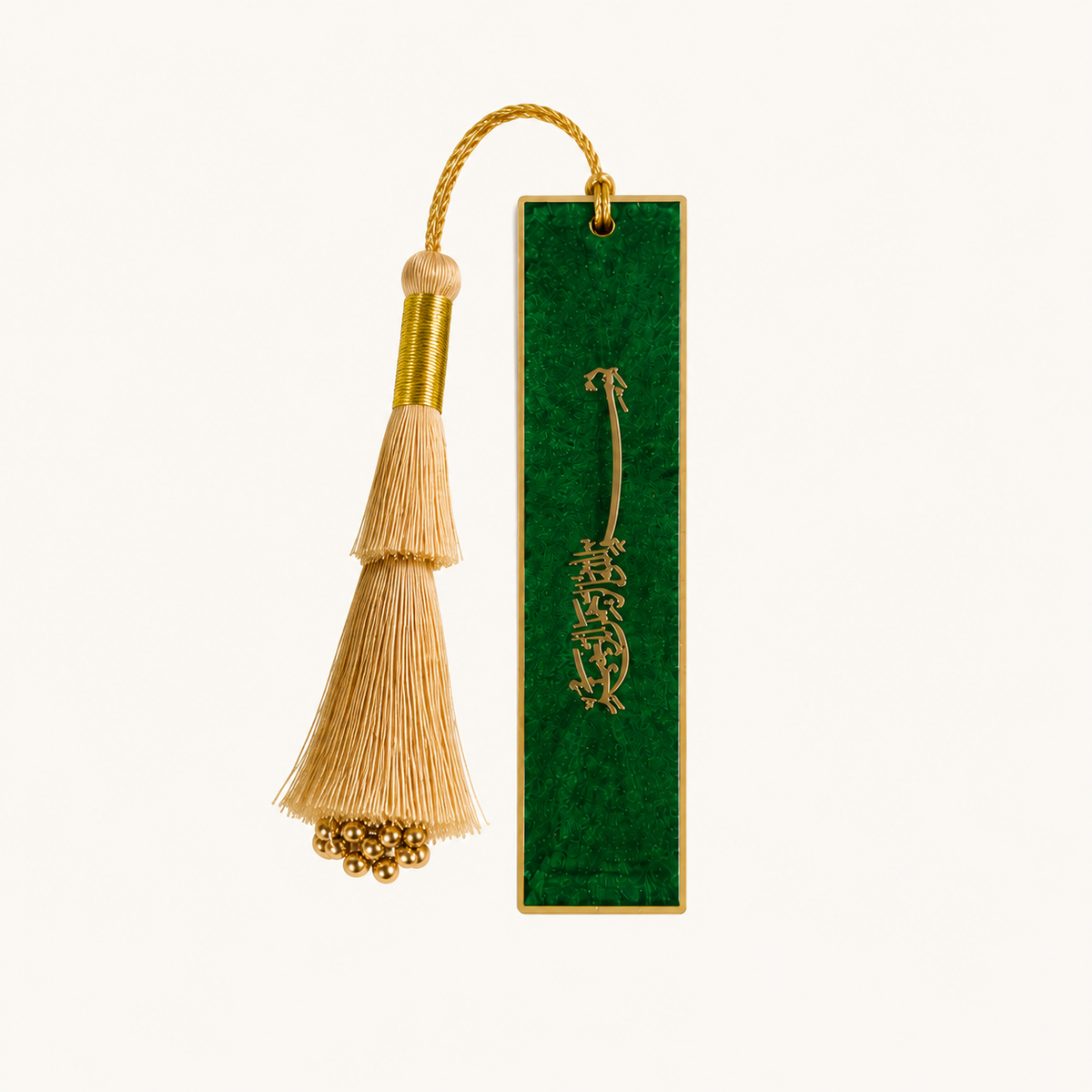 Handcrafted Resin Bookmark with Golden Border and Metallic Islamic design