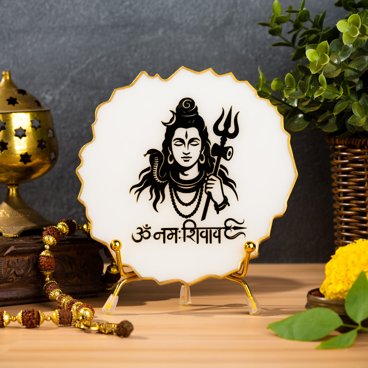 Handcrafted Resin Shivji Metal Stand with Metallic Gold Sticker