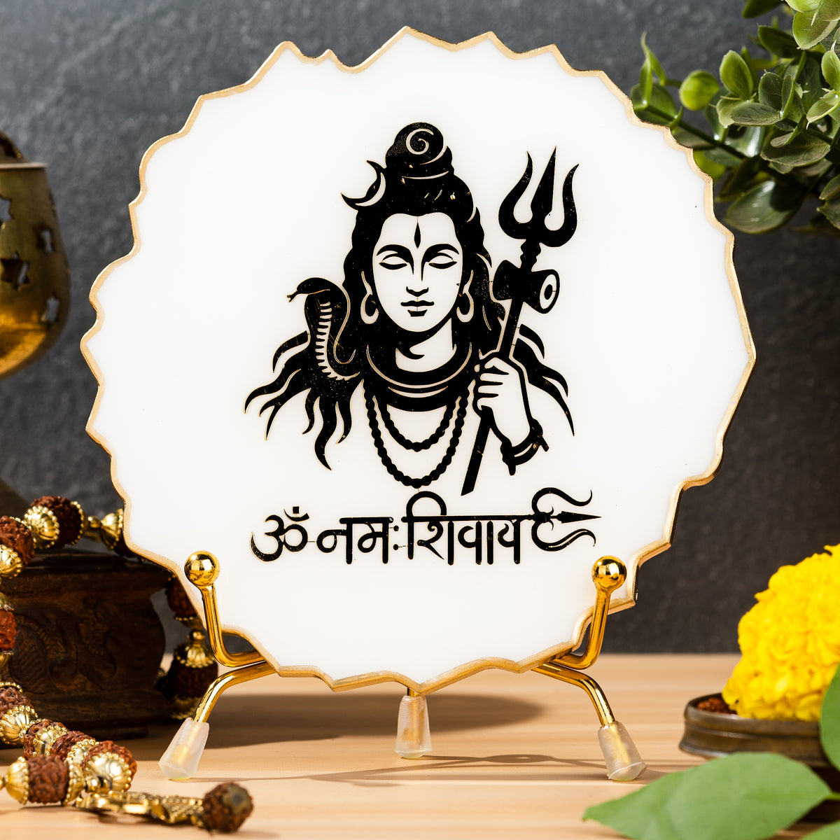 Handcrafted Resin Shivji Metal Stand with Metallic Gold Sticker