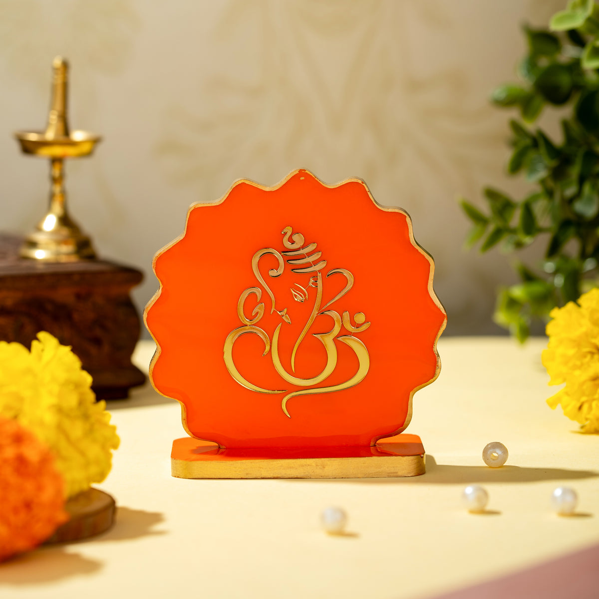 Handcrafted Resin Ganpati Dashboard Idol with Metallic Gold Sticker