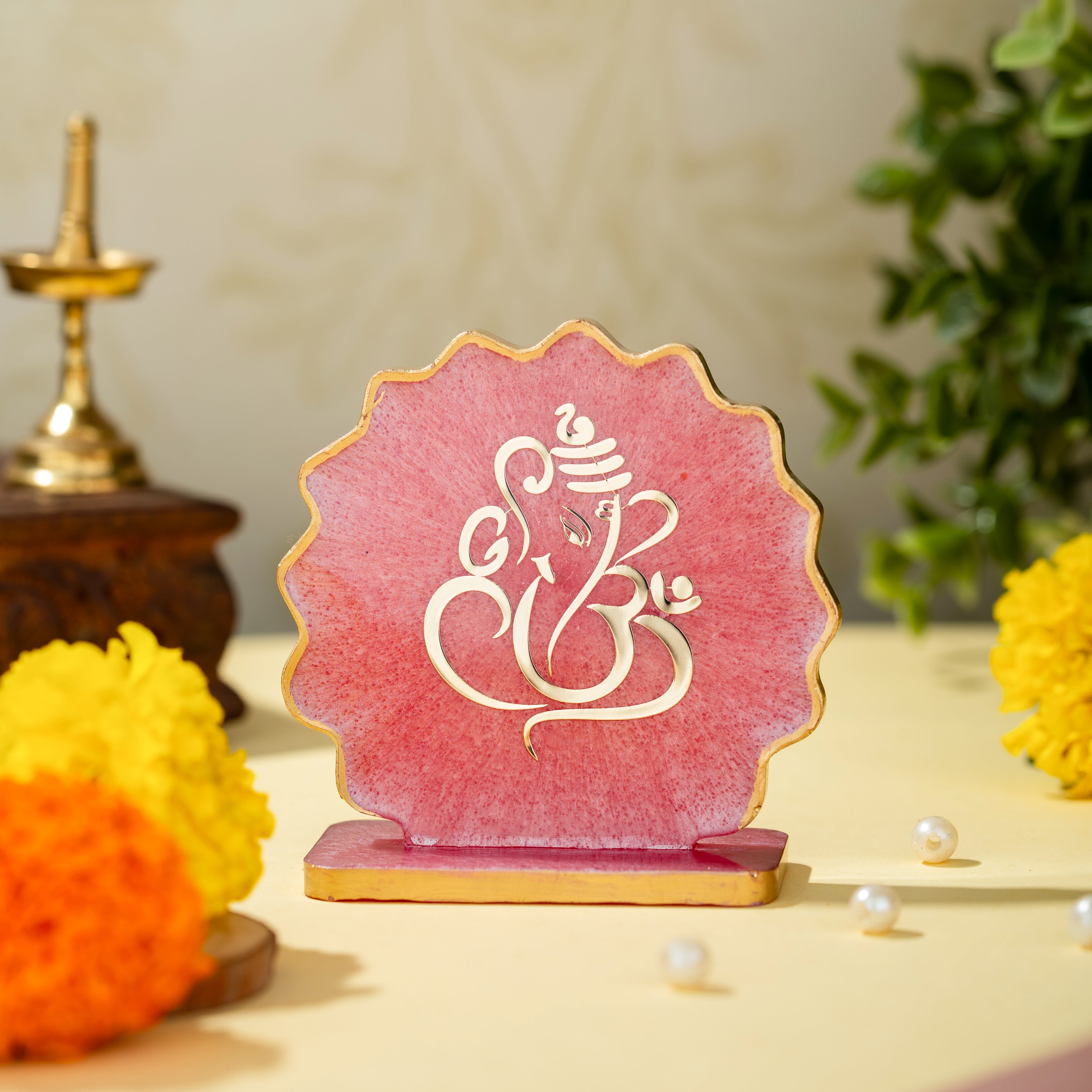 Handcrafted Resin Ganpati Dashboard Idol with Metallic Gold Sticker