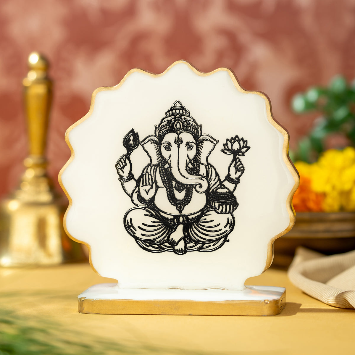 Handcrafted Resin Ganpati Dashboard Idol with Metallic Gold Sticker
