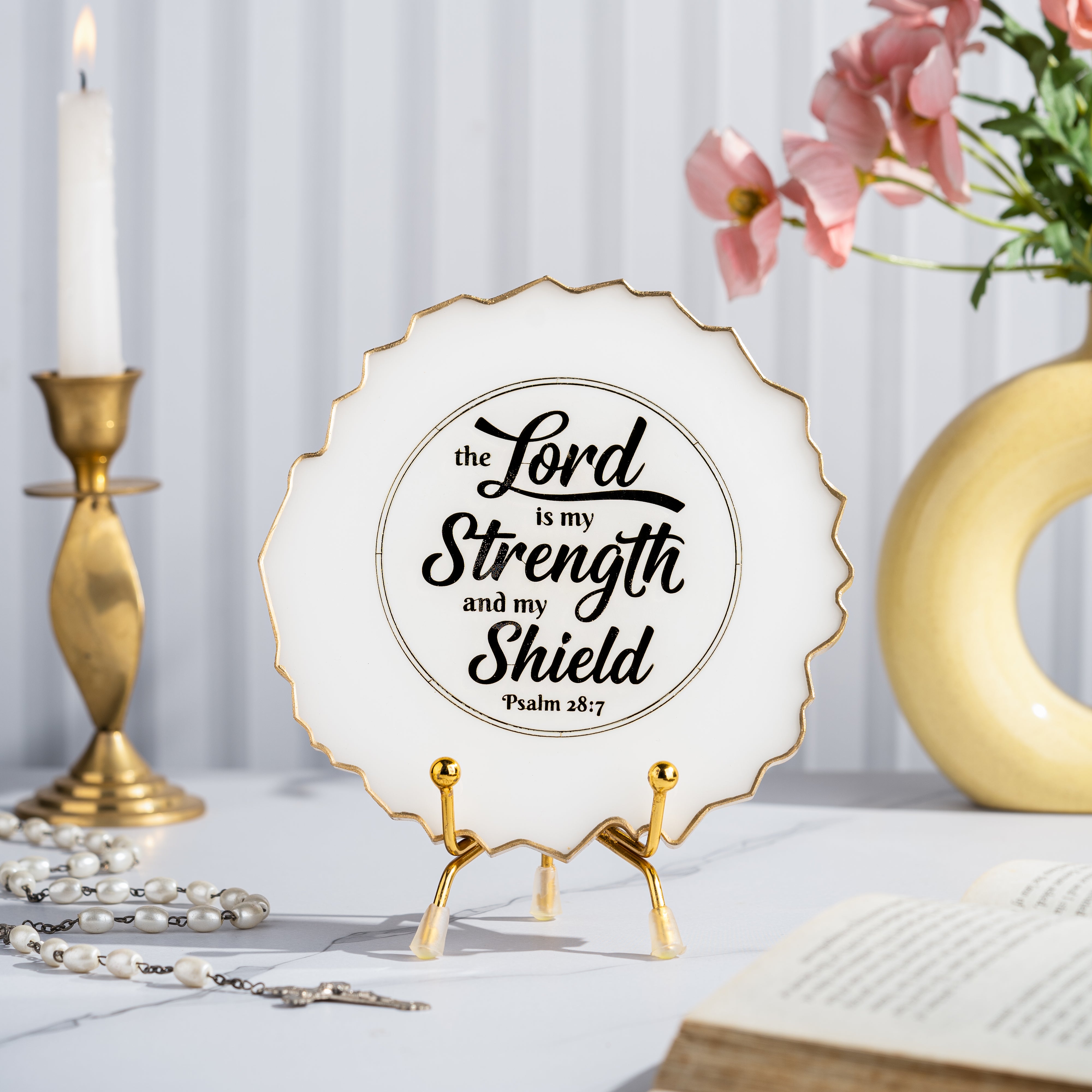 Handcrafted Resin Bible Verse Metal Stand with Metallic Gold Sticker