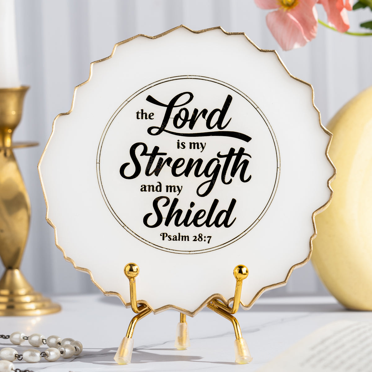 Handcrafted Resin Bible Verse Metal Stand with Metallic Gold Sticker
