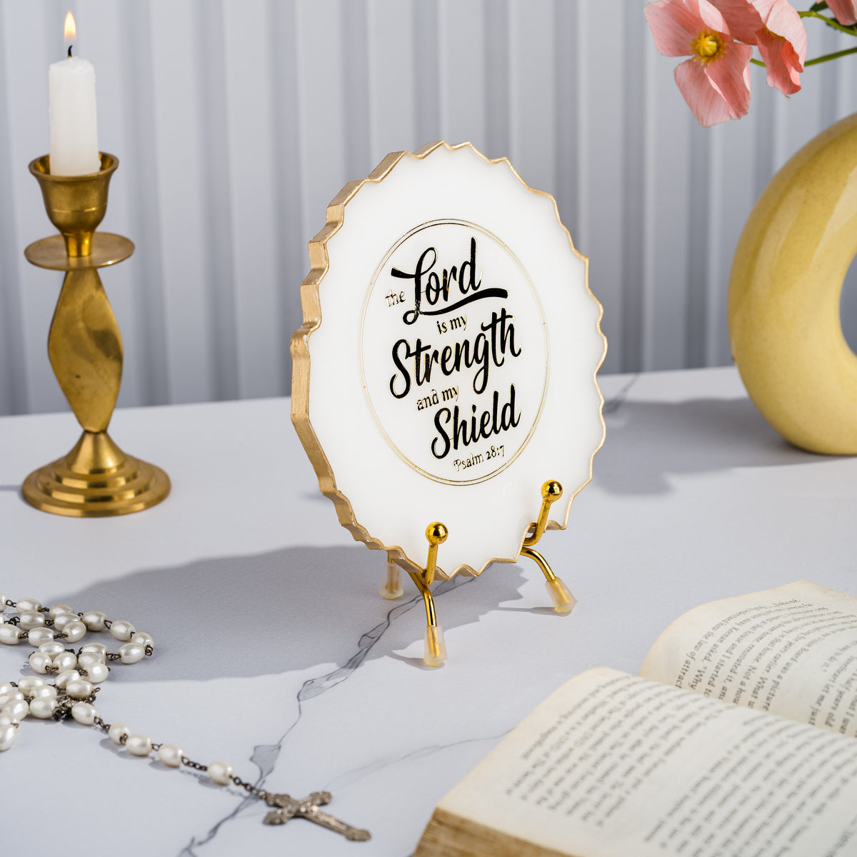 Handcrafted Resin Bible Verse Metal Stand with Metallic Gold Sticker