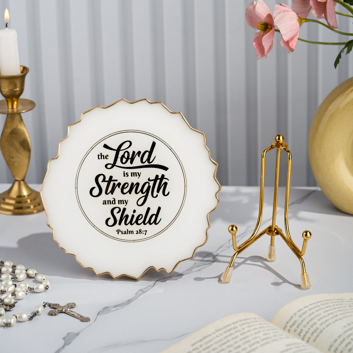 Handcrafted Resin Bible Verse Metal Stand with Metallic Gold Sticker