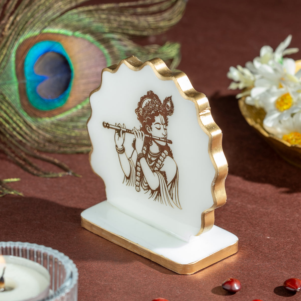Handcrafted Resin Krishna Dashboard Idol with Metallic Gold Sticker
