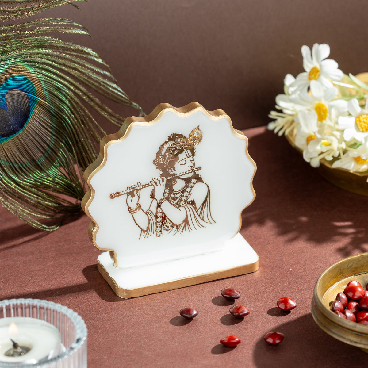 Handcrafted Resin Krishna Dashboard Idol with Metallic Gold Sticker