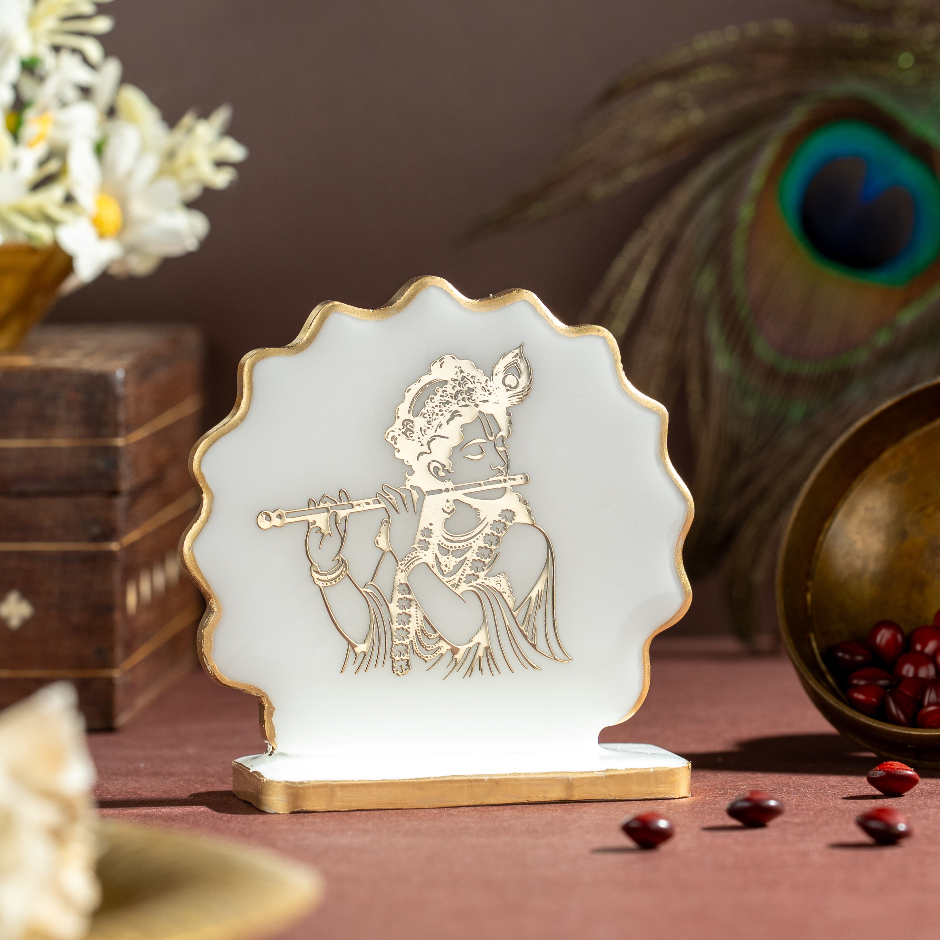 Handcrafted Resin Krishna Dashboard Idol with Metallic Gold Sticker
