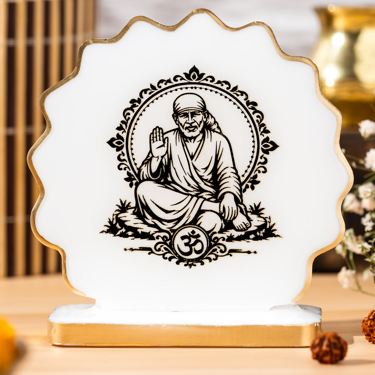 Handcrafted Resin Sai Baba Dashboard Idol with Metallic Gold Sticker
