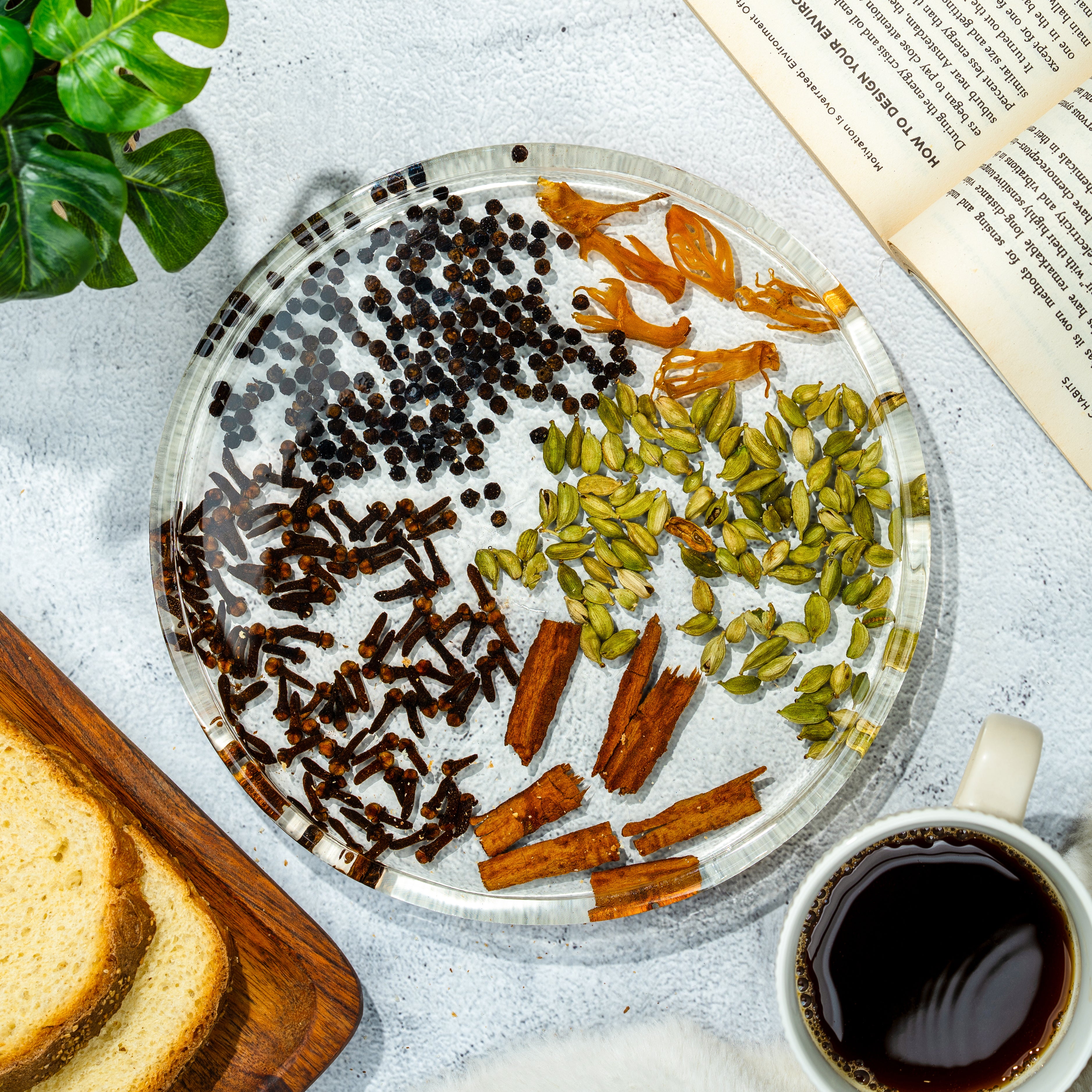 Handcrafted Resin Round Tray with Golden Flakes