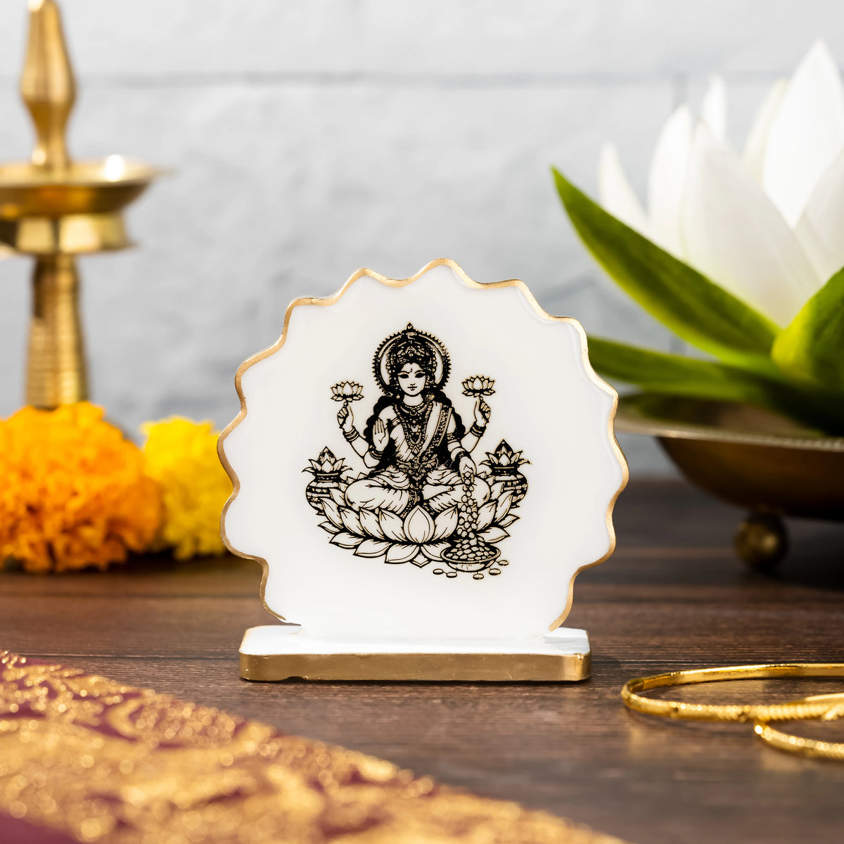 Handcrafted Resin Laxmi Maata Dashboard Idol with Metallic Gold Sticker