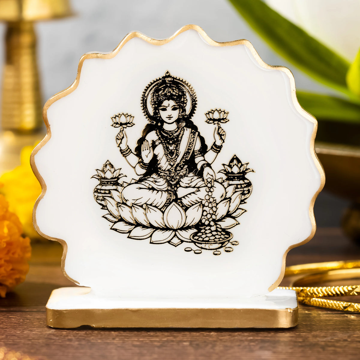 Handcrafted Resin Laxmi Maata Dashboard Idol with Metallic Gold Sticker
