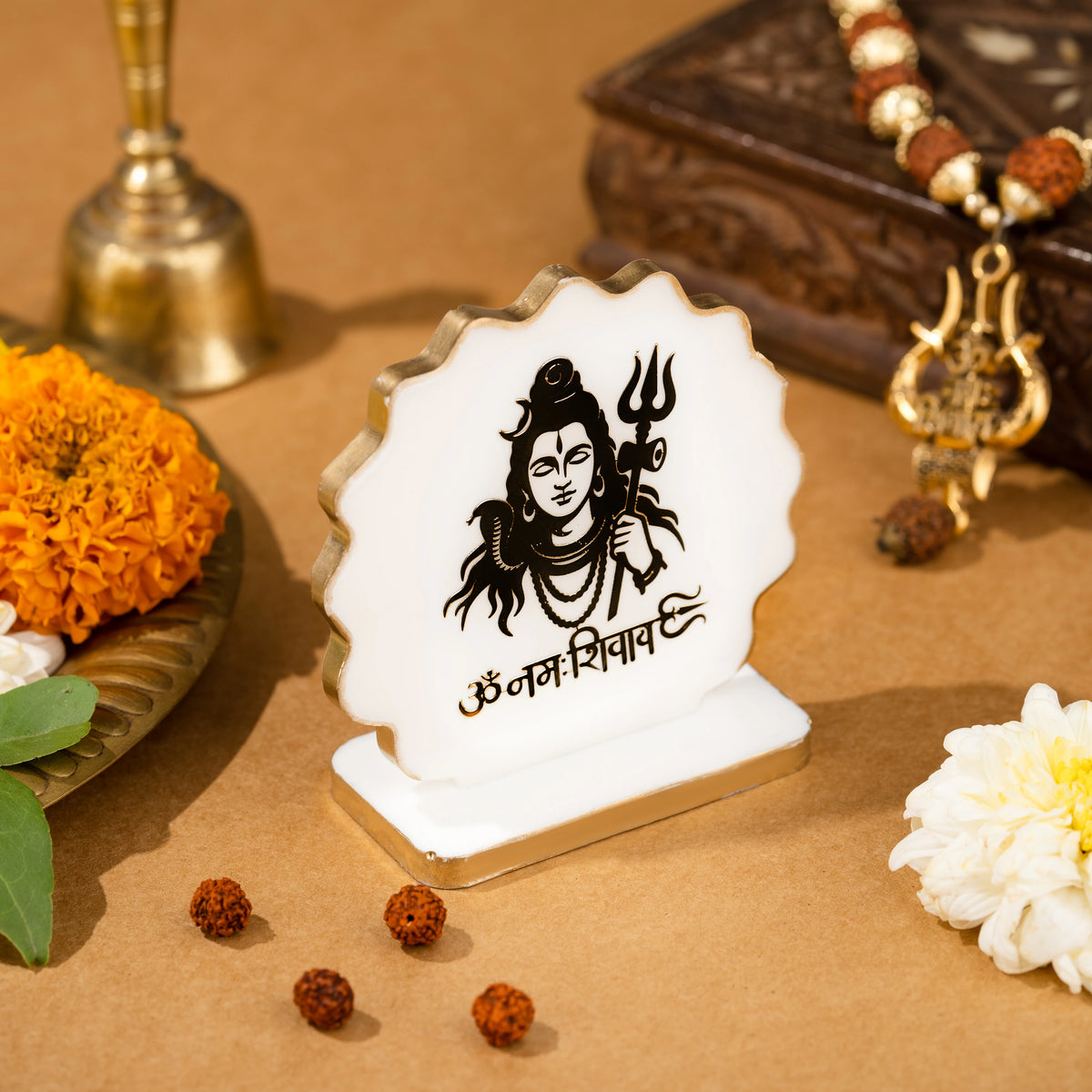 Handcrafted Resin Shiv ji Dashboard Idol with Metallic Gold Sticker