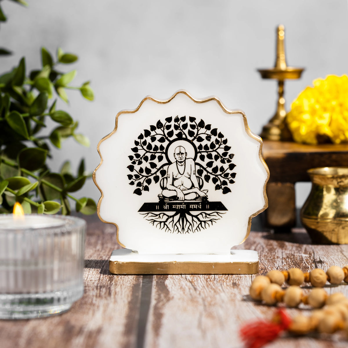 Handcrafted Resin Swami Samarth Dashboard Idol with Metallic Gold Sticker