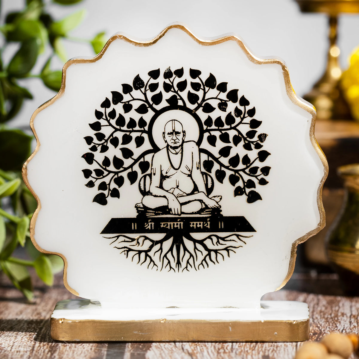 Handcrafted Resin Swami Samarth Dashboard Idol with Metallic Gold Sticker