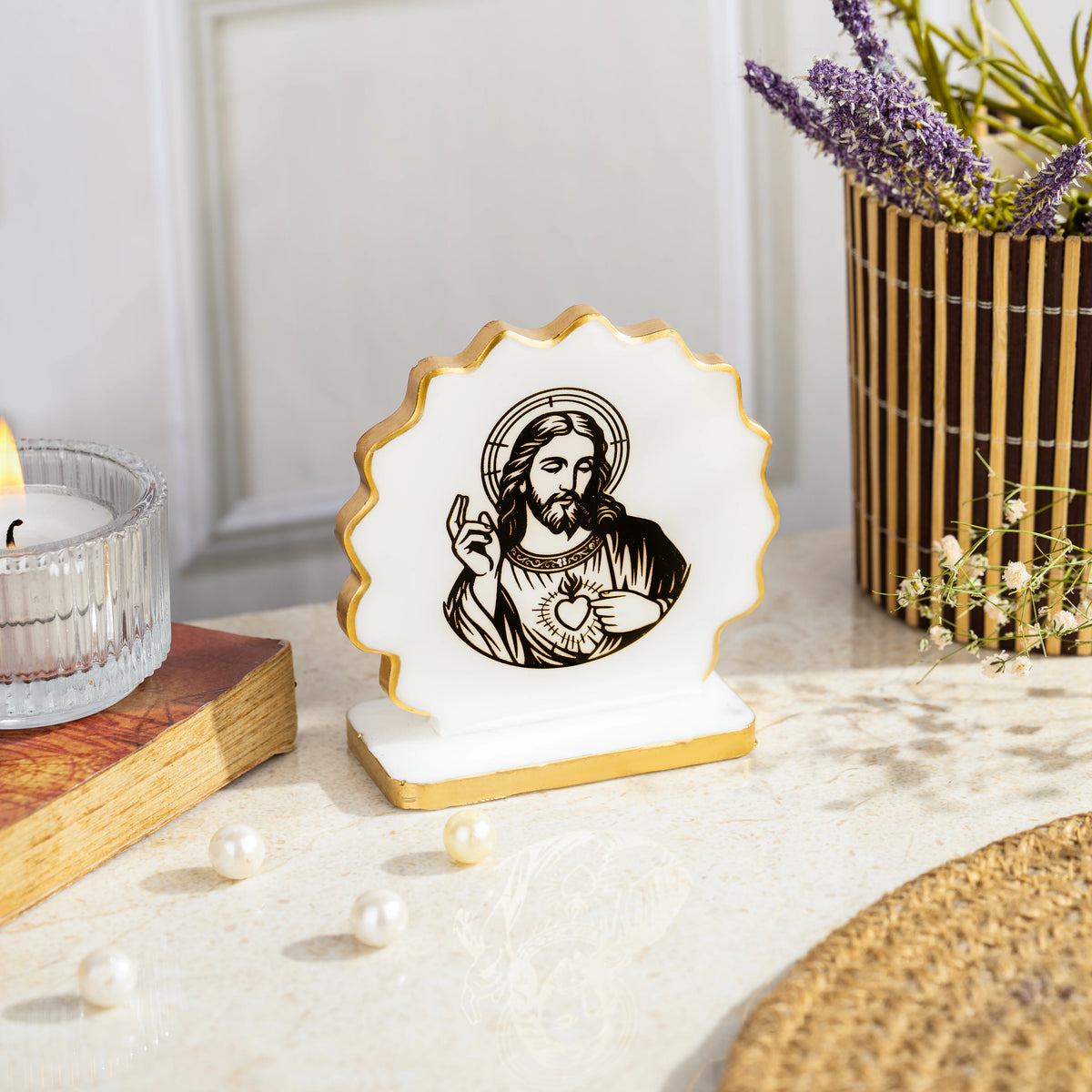 Handcrafted Resin Jesus Dashboard Idol with Metallic Gold Sticker