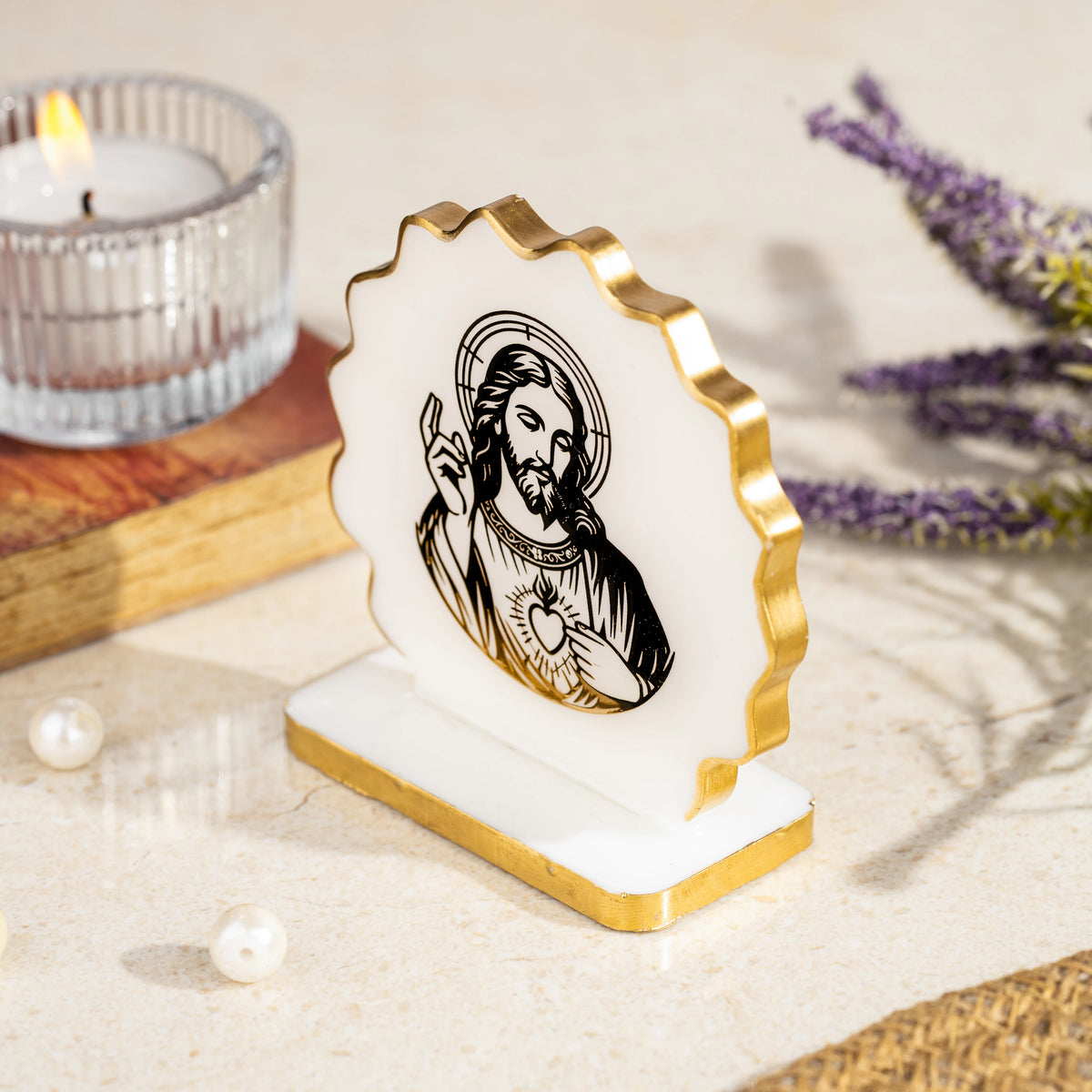 Handcrafted Resin Jesus Dashboard Idol with Metallic Gold Sticker