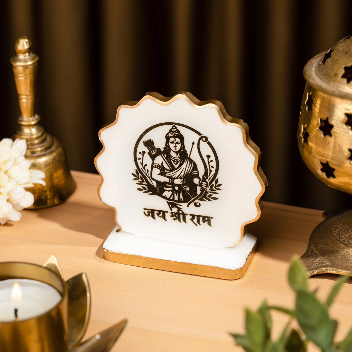 Handcrafted Resin Ram Ji Dashboard Idol with Metallic Gold Sticker