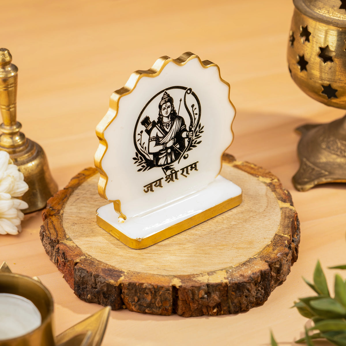 Handcrafted Resin Ram Ji Dashboard Idol with Metallic Gold Sticker