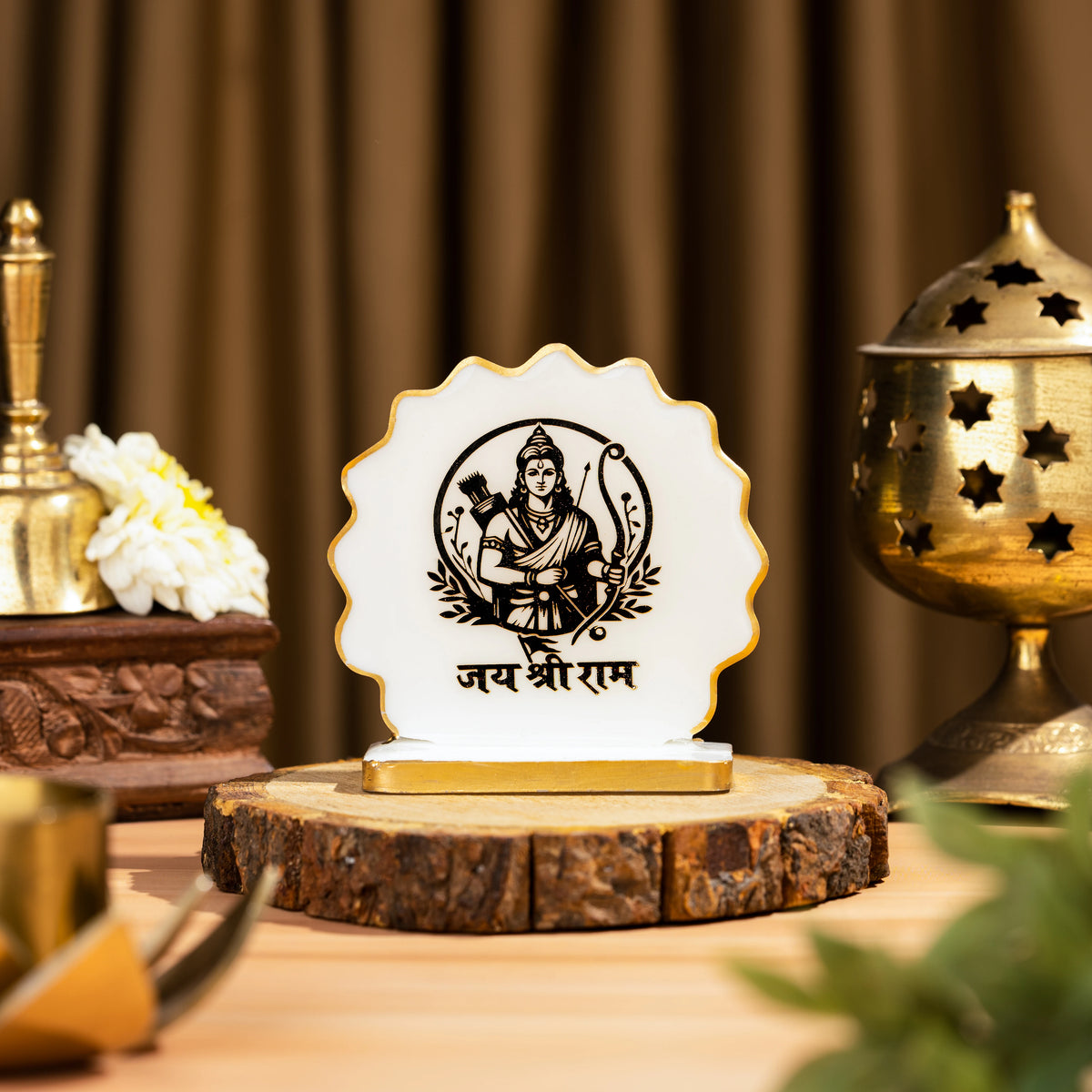 Handcrafted Resin Ram Ji Dashboard Idol with Metallic Gold Sticker