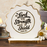 Handcrafted Resin Bible Verse Dashboard Idol with Metallic Gold Sticker