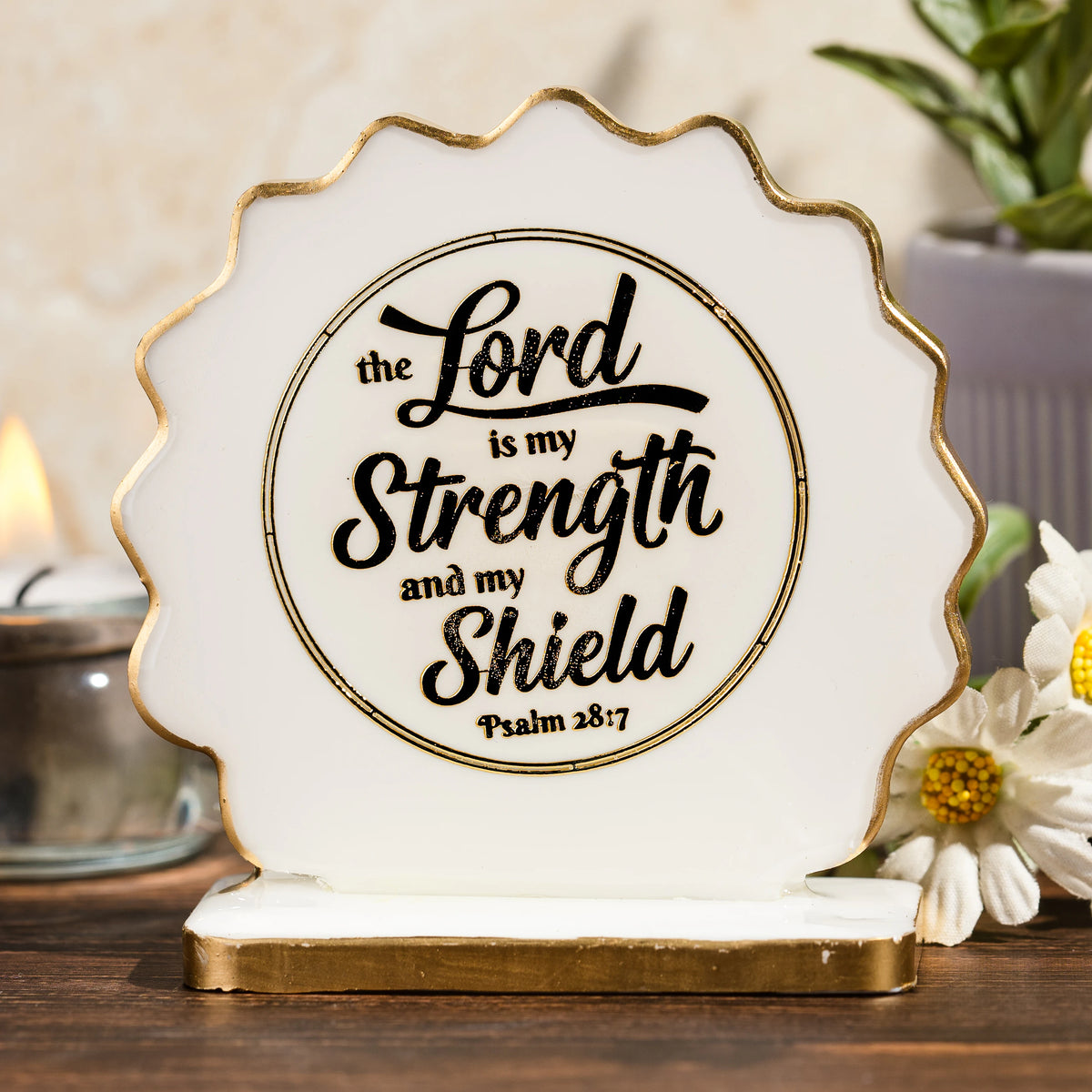 Handcrafted Resin Bible Verse Dashboard Idol with Metallic Gold Sticker