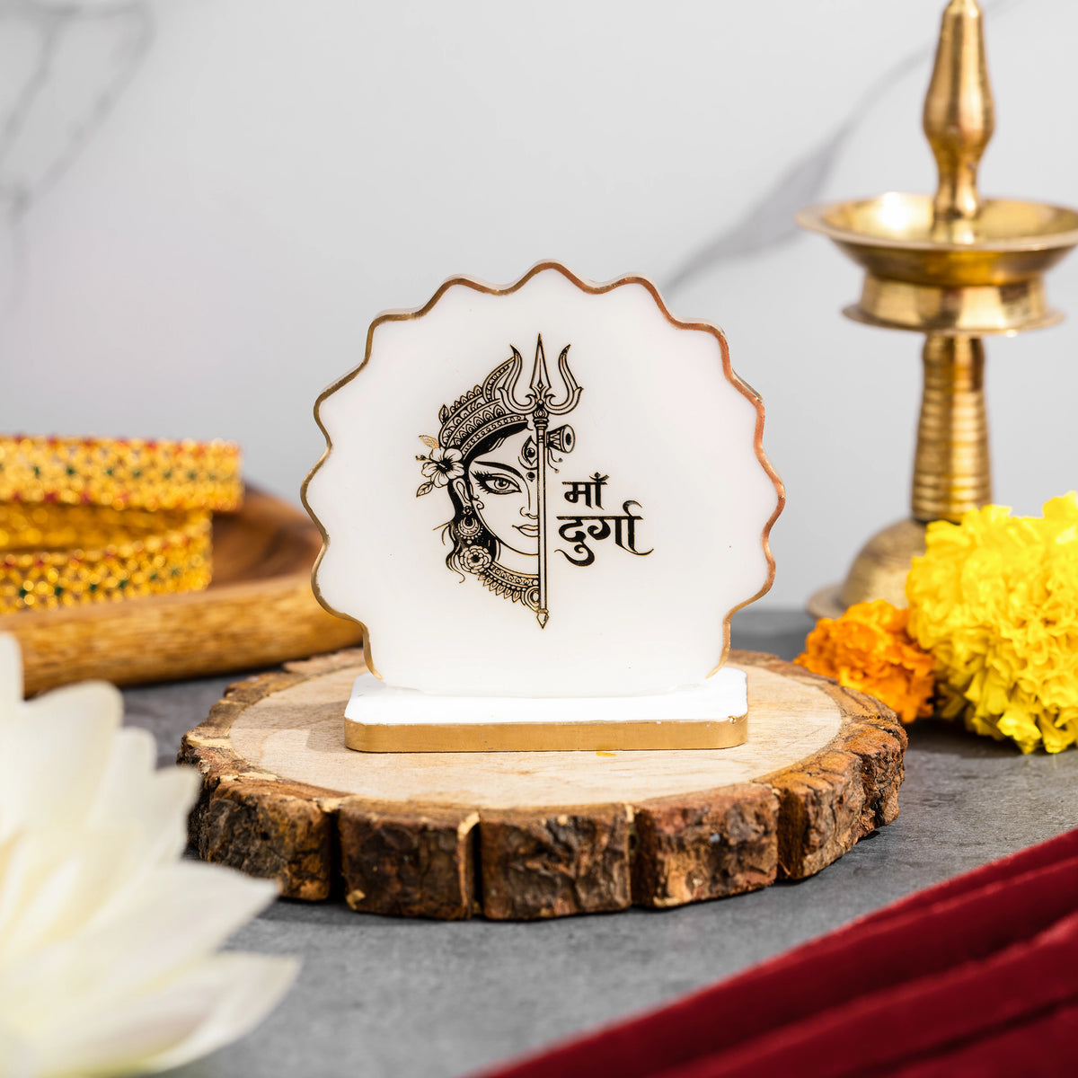 Handcrafted Resin Durga Maa Dashboard Idol with Metallic Gold Sticker