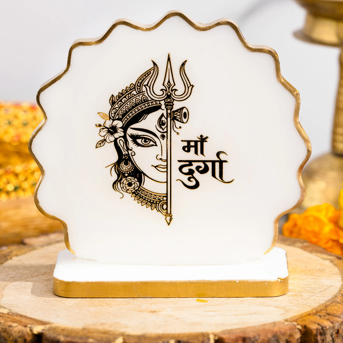 Handcrafted Resin Durga Maa Dashboard Idol with Metallic Gold Sticker