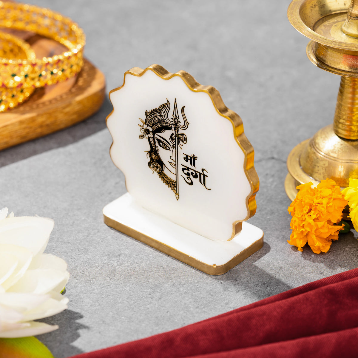 Handcrafted Resin Durga Maa Dashboard Idol with Metallic Gold Sticker