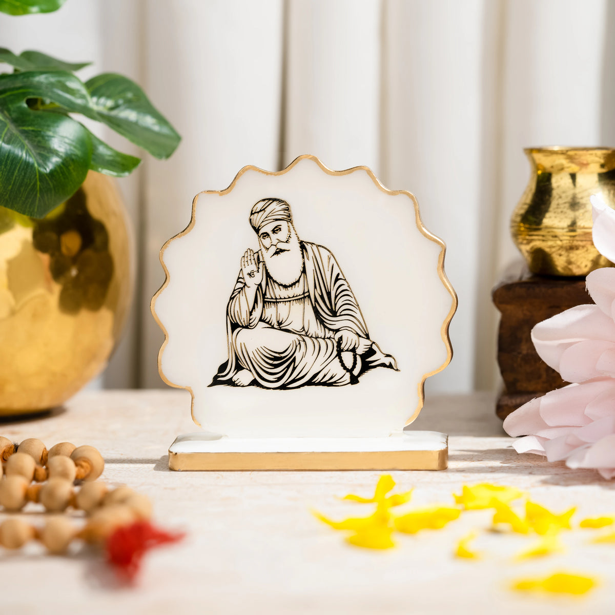 Handcrafted Resin Guru Nanak  Dashboard Idol with Metallic Gold Sticker