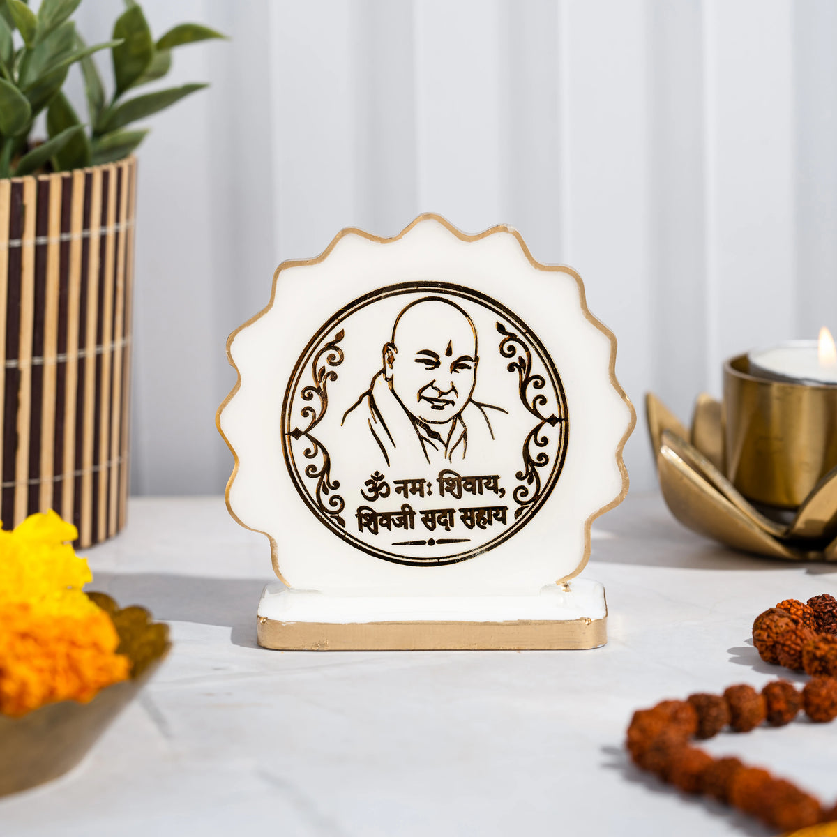 Handcrafted Resin Bade Guruji Dashboard Idol with Metallic Gold Sticker