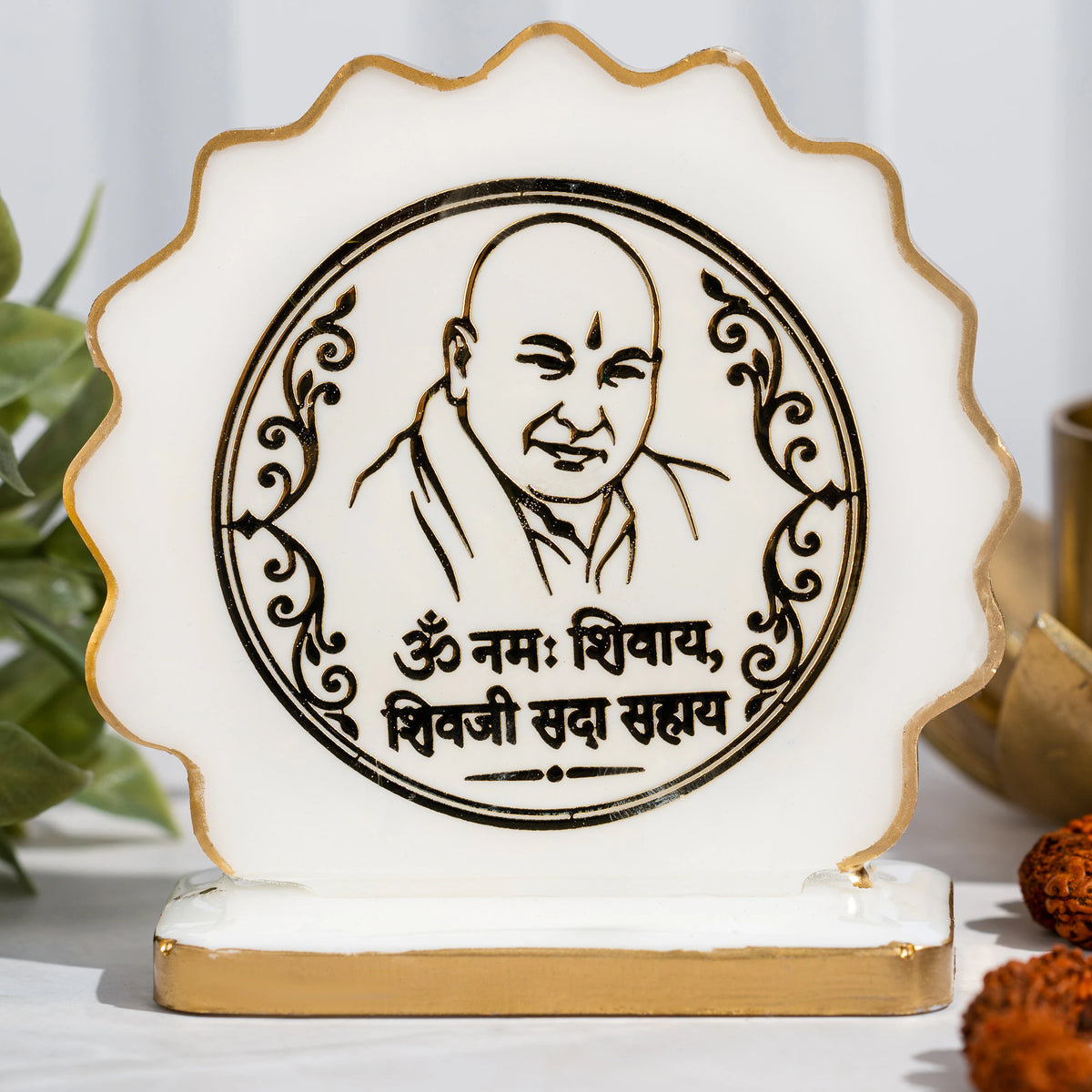 Handcrafted Resin Bade Guruji Dashboard Idol with Metallic Gold Sticker