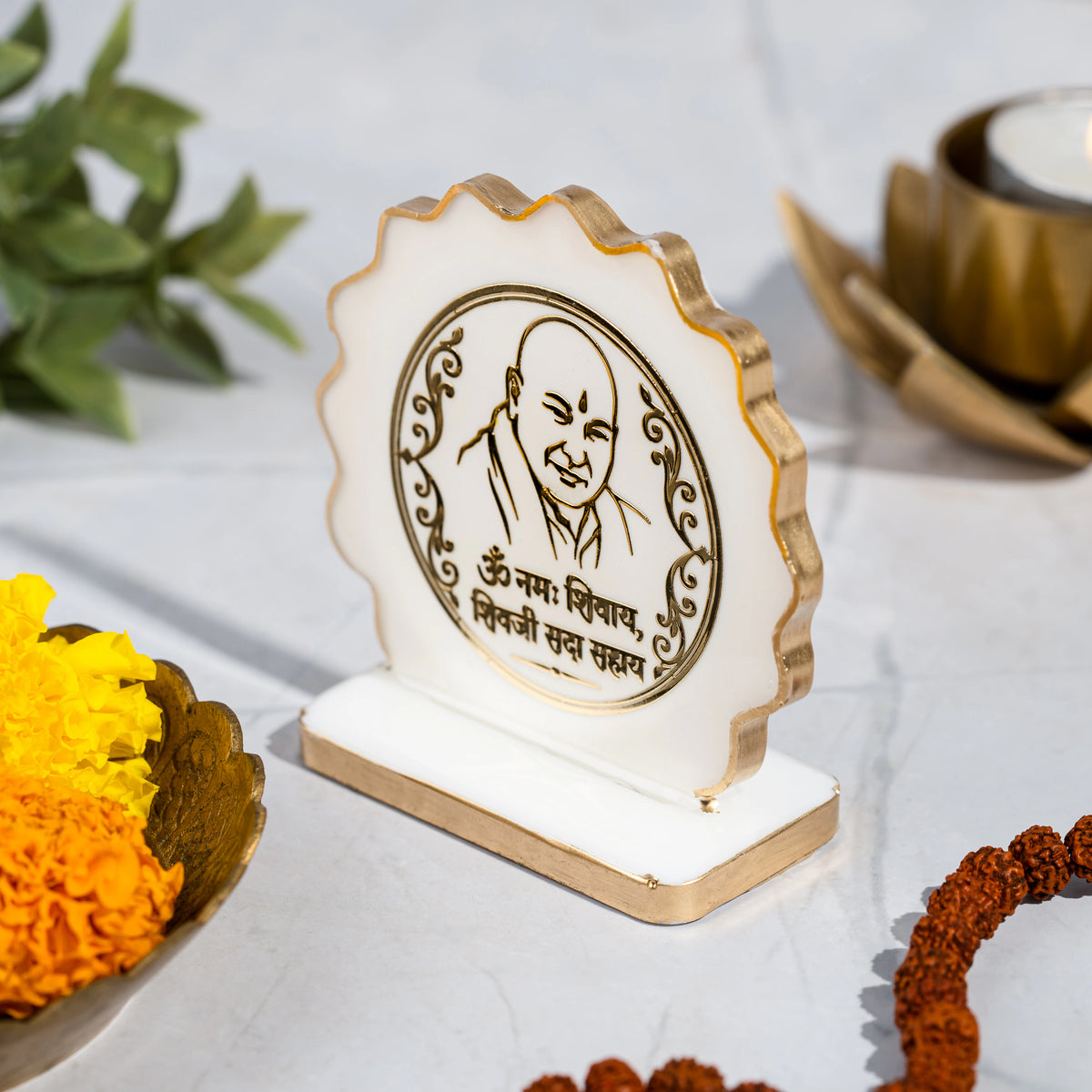 Handcrafted Resin Bade Guruji Dashboard Idol with Metallic Gold Sticker