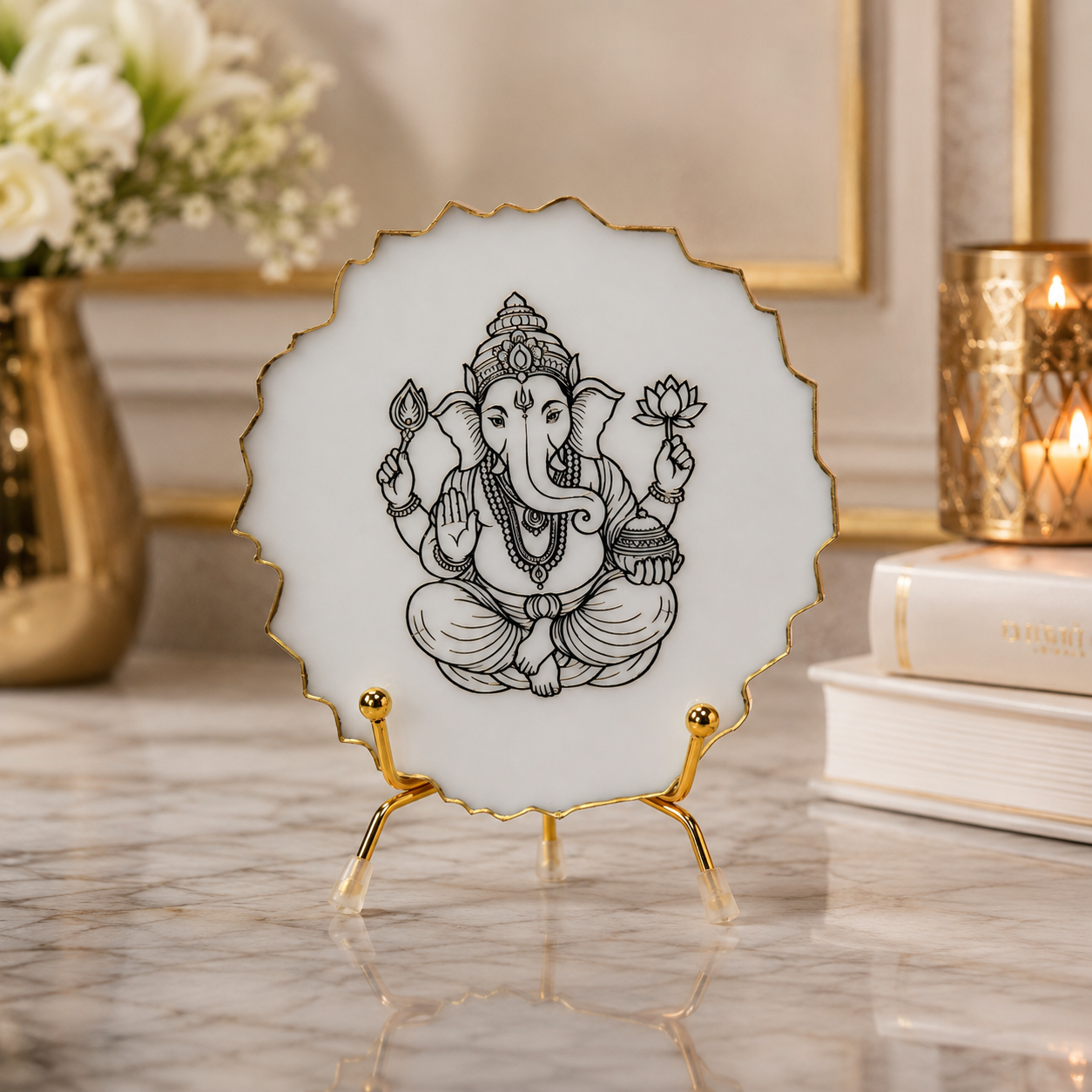Load video: Handcrafted Resin Ganpati Metal Stand with Metallic Gold Sticker