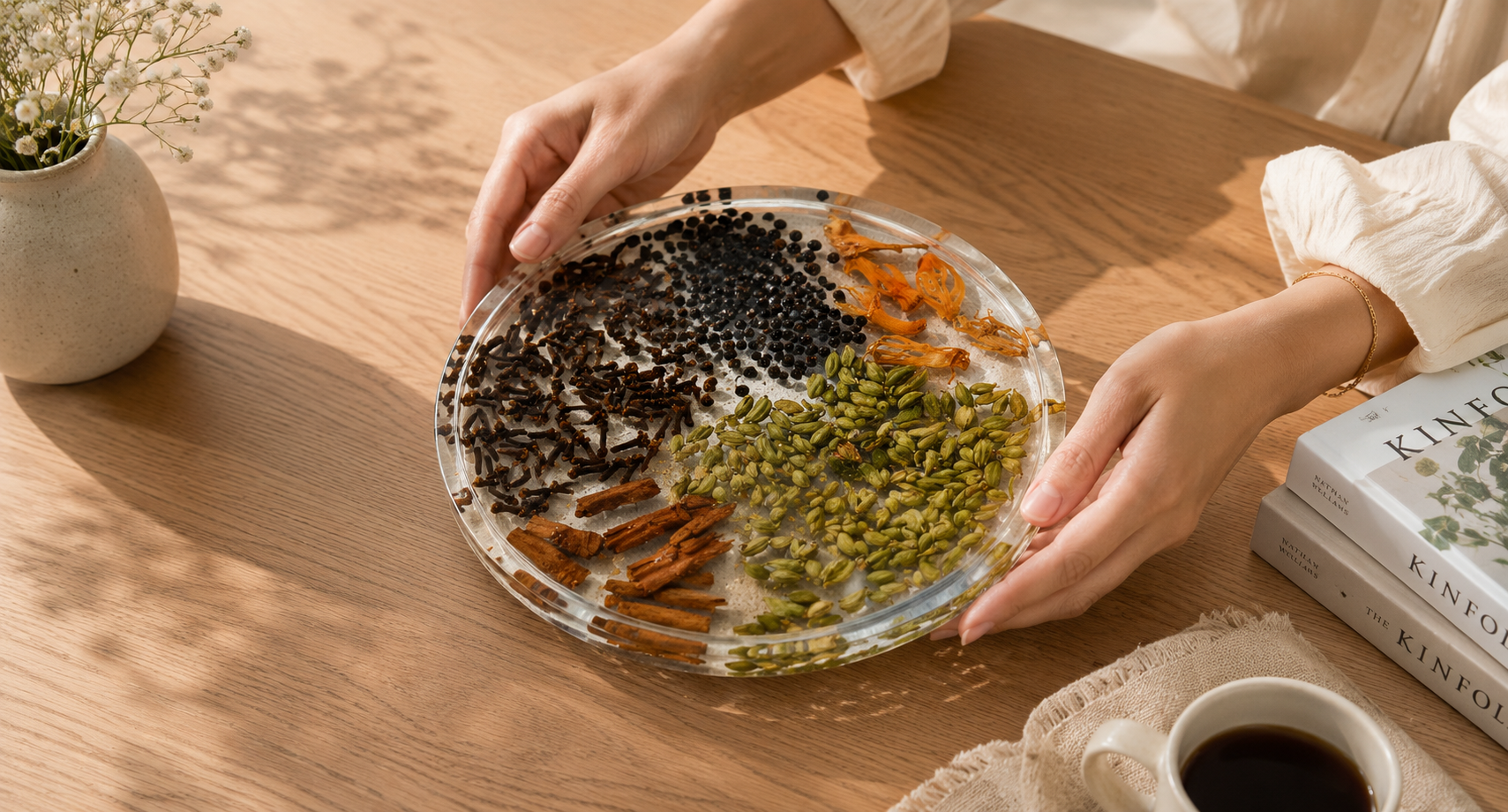 Load video: Handcrafted Resin Round Tray with Golden Flakes